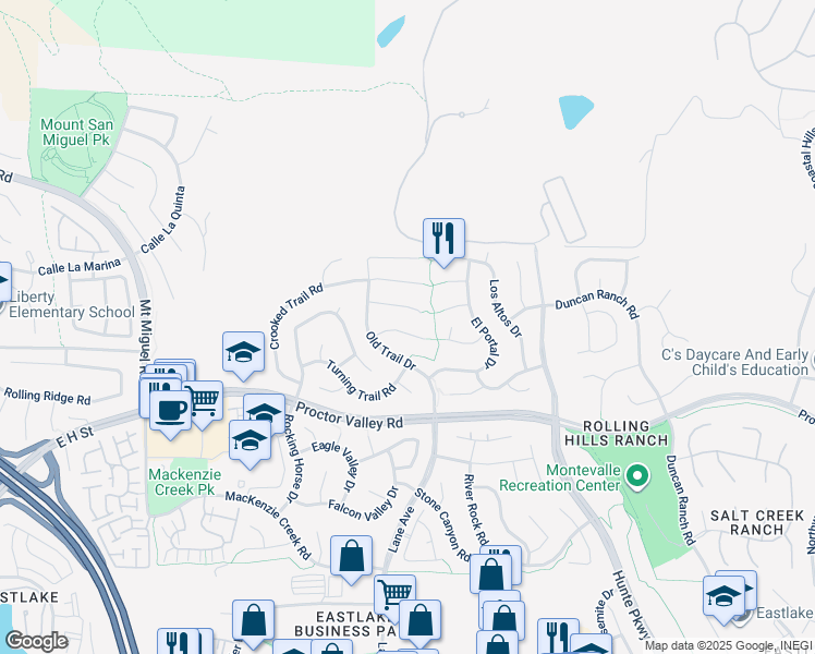 map of restaurants, bars, coffee shops, grocery stores, and more near 2567 View Trail Court in Chula Vista