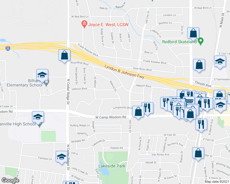 map of restaurants, bars, coffee shops, grocery stores, and more near 831 Nature Drive in Duncanville
