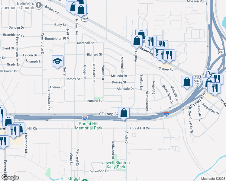 map of restaurants, bars, coffee shops, grocery stores, and more near 4732 Shady Hill Drive in Forest Hill