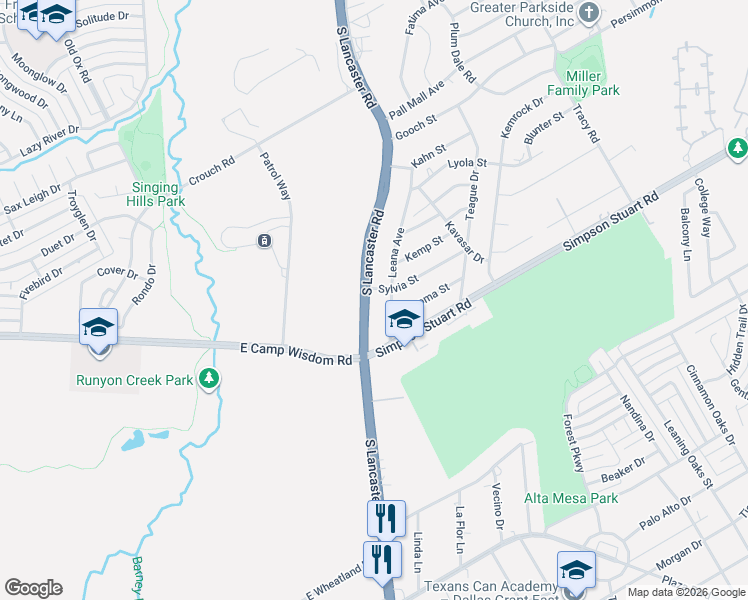 map of restaurants, bars, coffee shops, grocery stores, and more near 6703 Leana Avenue in Dallas