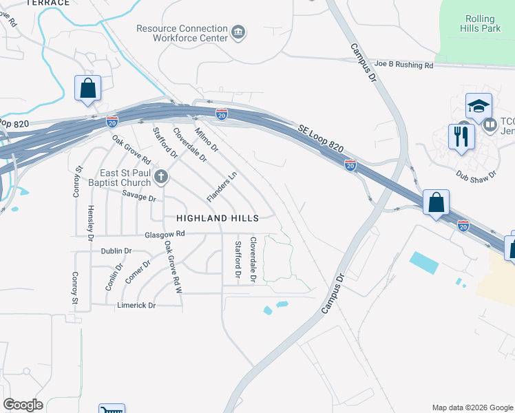 map of restaurants, bars, coffee shops, grocery stores, and more near 1540 Roma Lane in Fort Worth