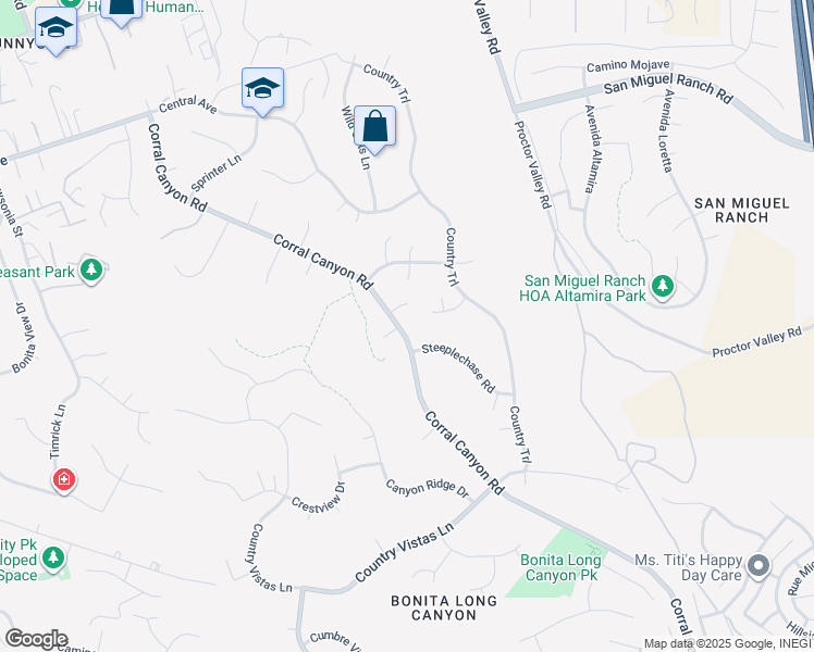map of restaurants, bars, coffee shops, grocery stores, and more near 4103 Corral Canyon Road in Bonita