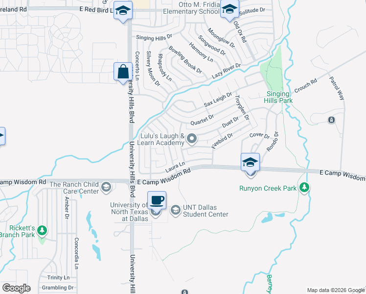 map of restaurants, bars, coffee shops, grocery stores, and more near 6926 Balalaika Road in Dallas