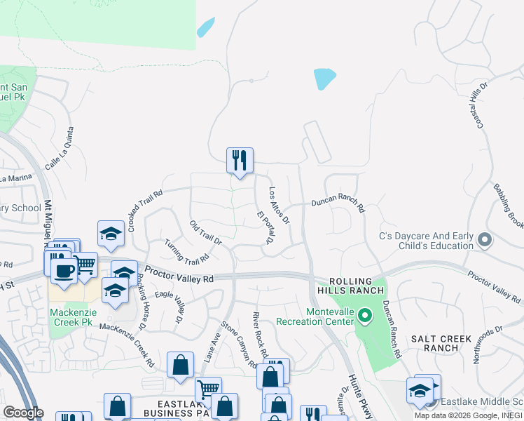 map of restaurants, bars, coffee shops, grocery stores, and more near 578 Los Altos Drive in Chula Vista