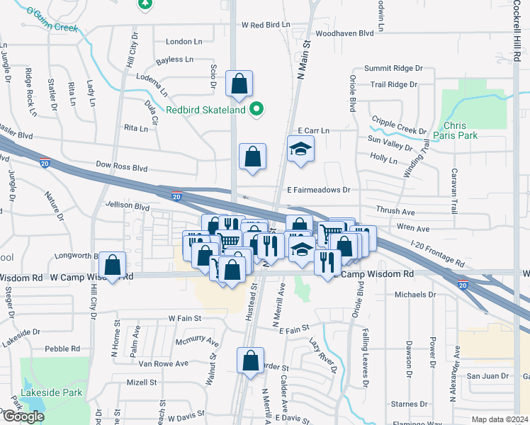 map of restaurants, bars, coffee shops, grocery stores, and more near Duncanville Road in Duncanville