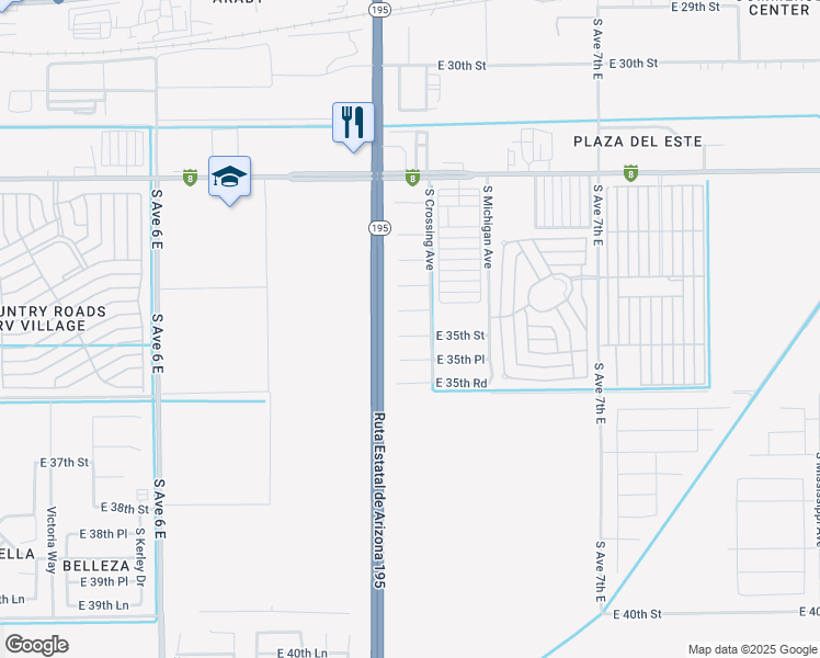 map of restaurants, bars, coffee shops, grocery stores, and more near 6545 East 34th Lane in Yuma