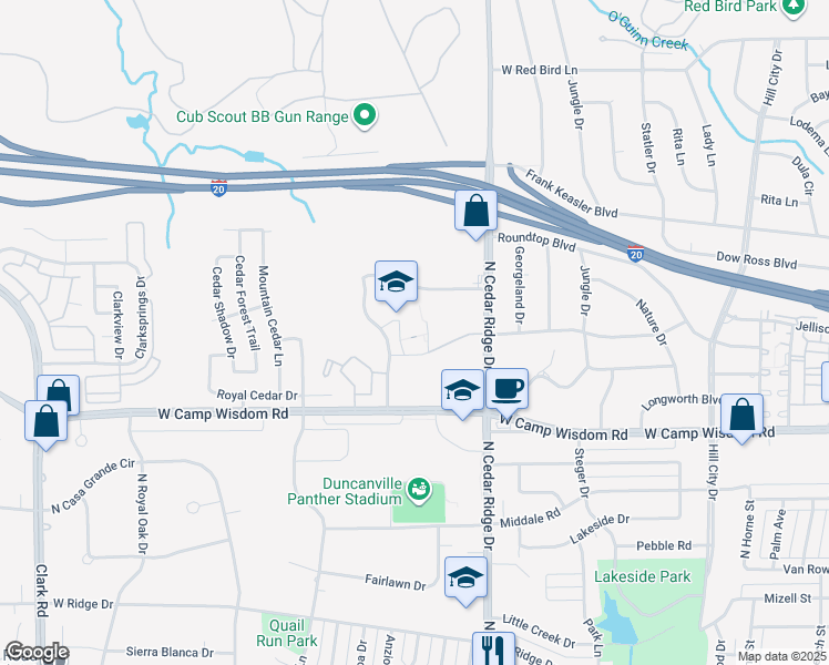 map of restaurants, bars, coffee shops, grocery stores, and more near 6700 Wandt Drive in Dallas
