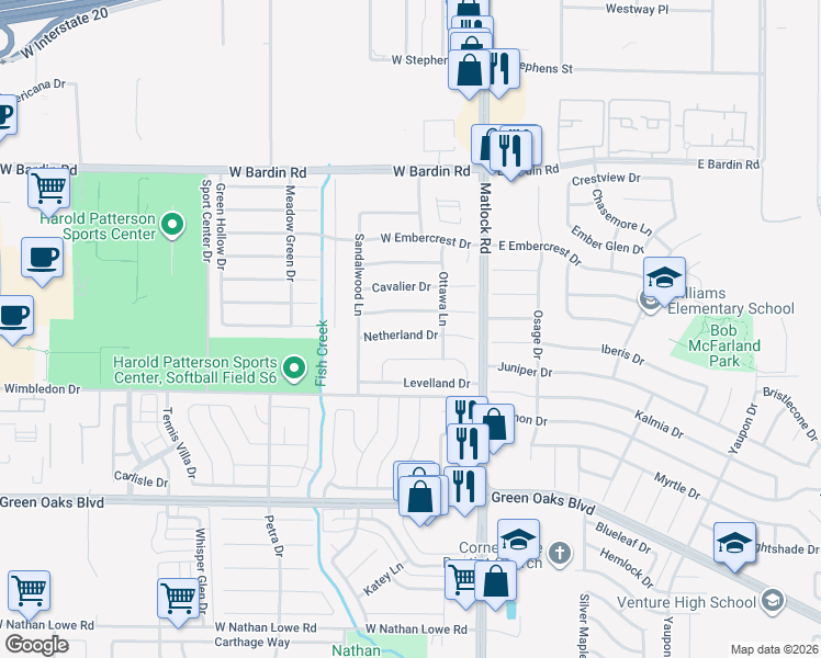 map of restaurants, bars, coffee shops, grocery stores, and more near 811 Netherland Drive in Arlington