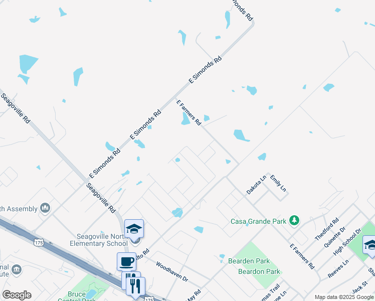 map of restaurants, bars, coffee shops, grocery stores, and more near 1737-1755 East Farmers Road in Seagoville