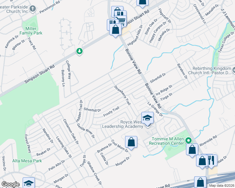 map of restaurants, bars, coffee shops, grocery stores, and more near 3610 Softcloud Drive in Dallas