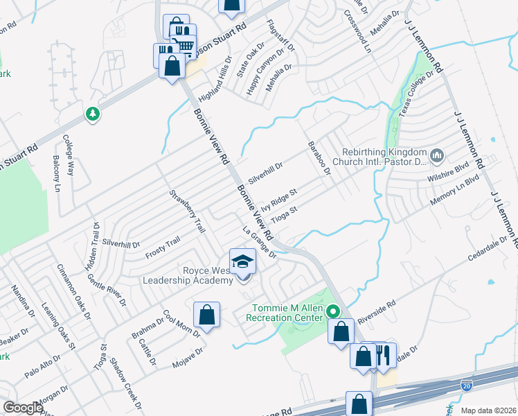 map of restaurants, bars, coffee shops, grocery stores, and more near 3905 Ivy Ridge Street in Dallas