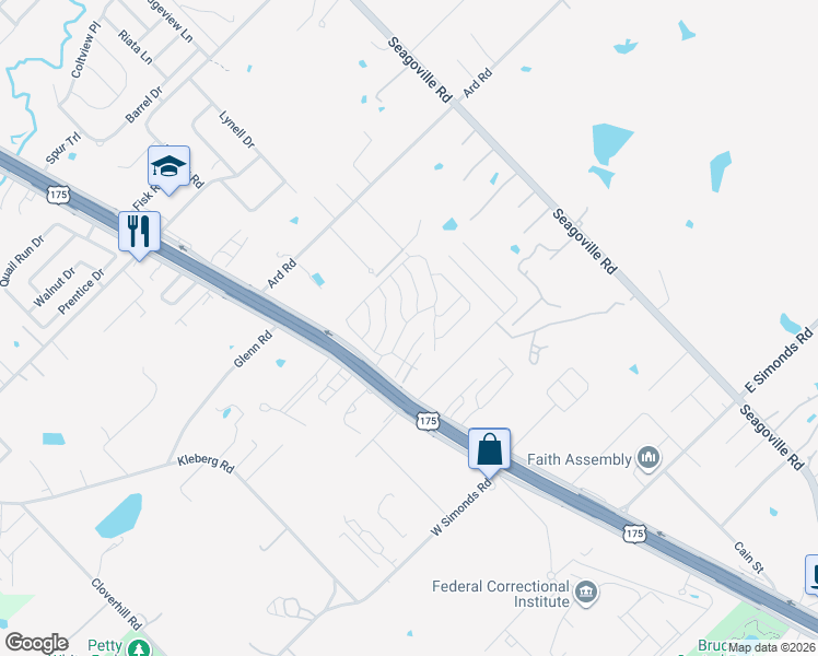 map of restaurants, bars, coffee shops, grocery stores, and more near 2510 North Highway 175 in Seagoville