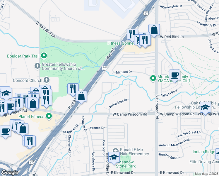 map of restaurants, bars, coffee shops, grocery stores, and more near 6719 Brooklawn Drive in Dallas