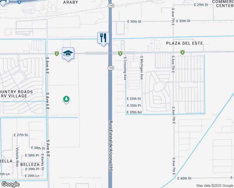 map of restaurants, bars, coffee shops, grocery stores, and more near 6545 East 34th Lane in Yuma