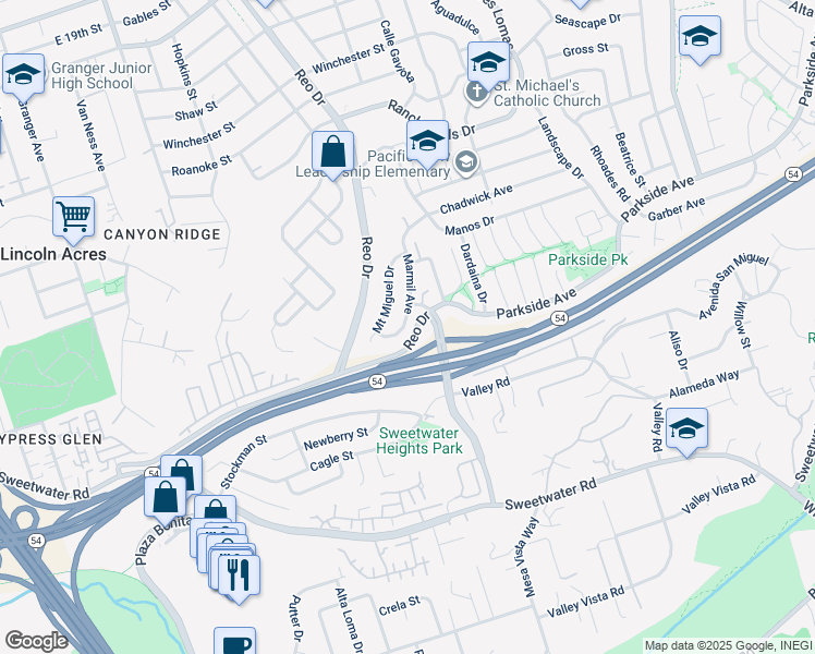 map of restaurants, bars, coffee shops, grocery stores, and more near 3131 Marmil Avenue in San Diego