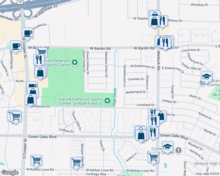 map of restaurants, bars, coffee shops, grocery stores, and more near 905 Thistleridge Court in Arlington