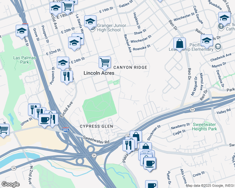 map of restaurants, bars, coffee shops, grocery stores, and more near 2926 Alta Drive in National City