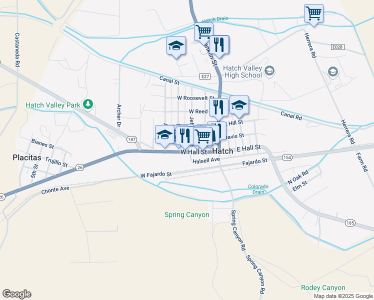 map of restaurants, bars, coffee shops, grocery stores, and more near 111 West Hall Street in Hatch