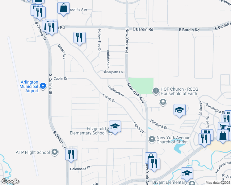map of restaurants, bars, coffee shops, grocery stores, and more near 4926 Highbank Drive in Arlington