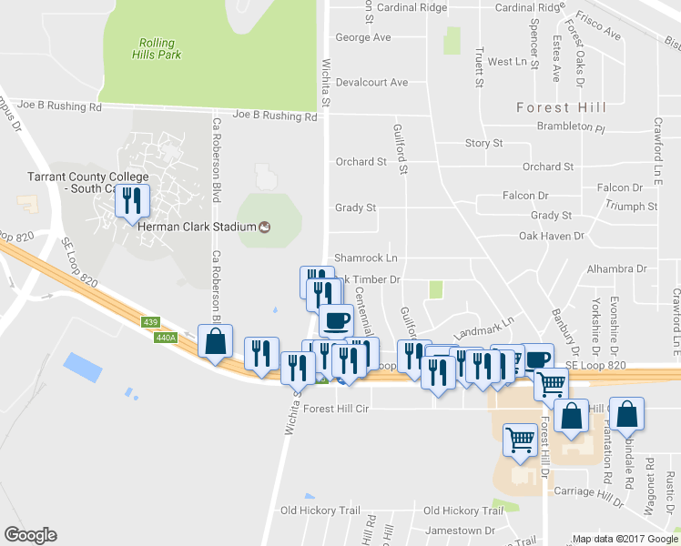 map of restaurants, bars, coffee shops, grocery stores, and more near 3209 Oak Timber Drive in Forest Hill