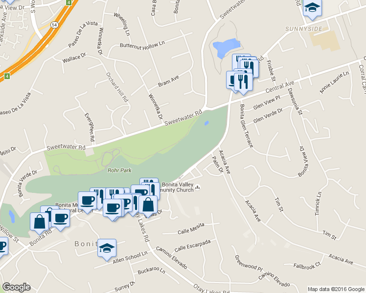 map of restaurants, bars, coffee shops, grocery stores, and more near Otay Lakes Road in Bonita