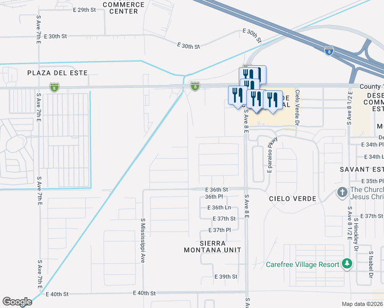 map of restaurants, bars, coffee shops, grocery stores, and more near 7800 36th Place in Yuma