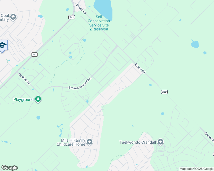 map of restaurants, bars, coffee shops, grocery stores, and more near 2933 Hearts Trail in Crandall