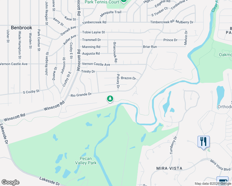 map of restaurants, bars, coffee shops, grocery stores, and more near 1236 Rio Grande Drive in Benbrook
