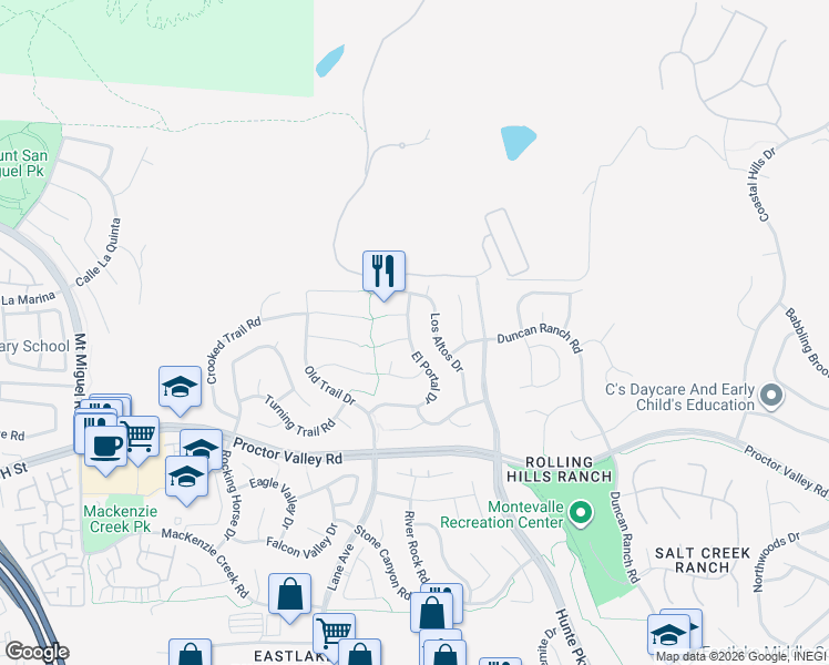 map of restaurants, bars, coffee shops, grocery stores, and more near 597 El Portal Drive in Chula Vista