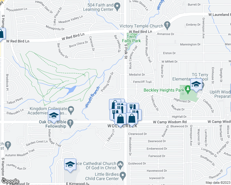 map of restaurants, bars, coffee shops, grocery stores, and more near 1211 Golden Trophy Drive in Dallas