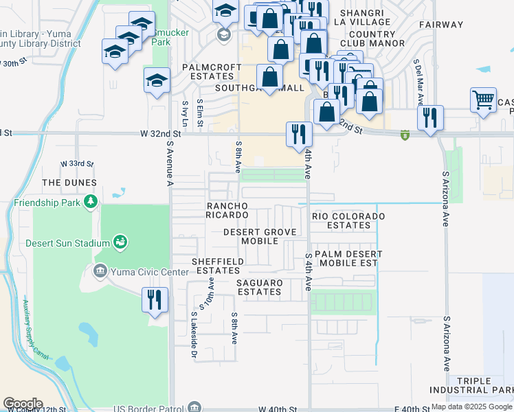 map of restaurants, bars, coffee shops, grocery stores, and more near 630 West Princess Lane in Yuma