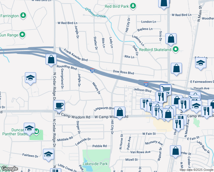 map of restaurants, bars, coffee shops, grocery stores, and more near 507 Roundtop Blvd in Duncanville