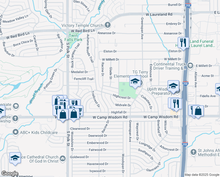 map of restaurants, bars, coffee shops, grocery stores, and more near 6625 Coleshire Drive in Dallas