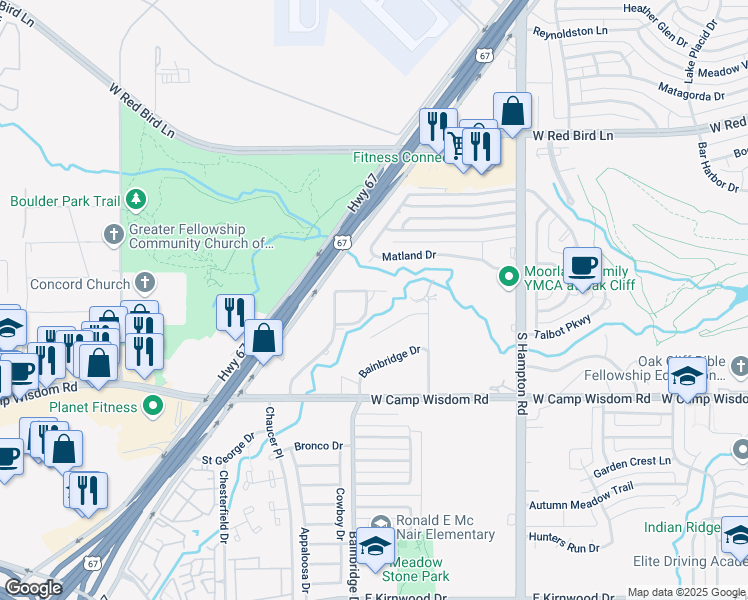 map of restaurants, bars, coffee shops, grocery stores, and more near 6719 Brooklawn Drive in Dallas