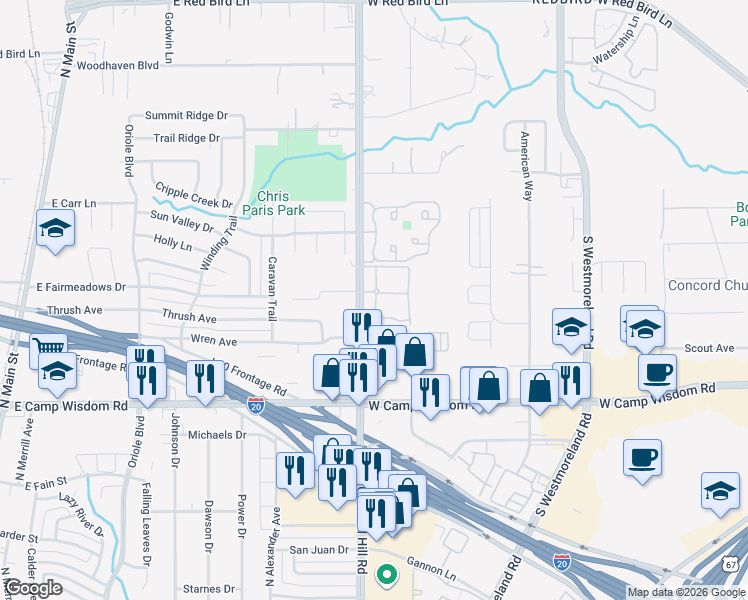 map of restaurants, bars, coffee shops, grocery stores, and more near in Duncanville