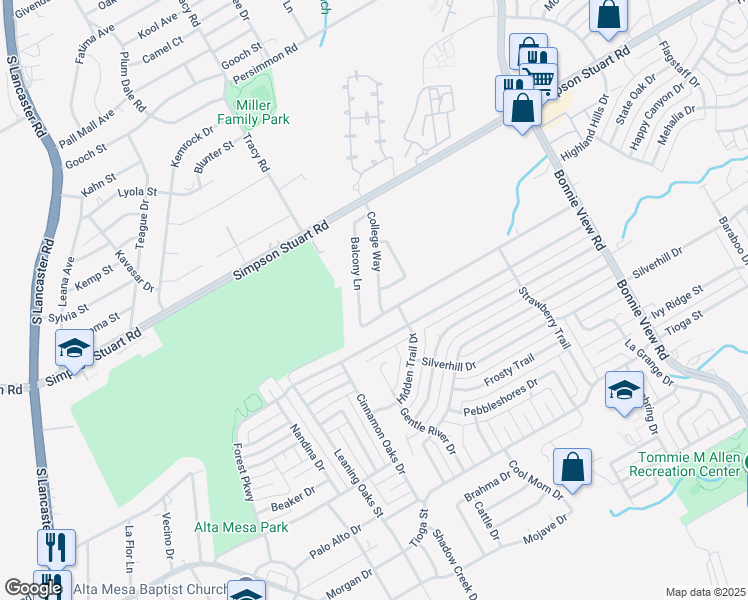 map of restaurants, bars, coffee shops, grocery stores, and more near 6239 College Way in Dallas
