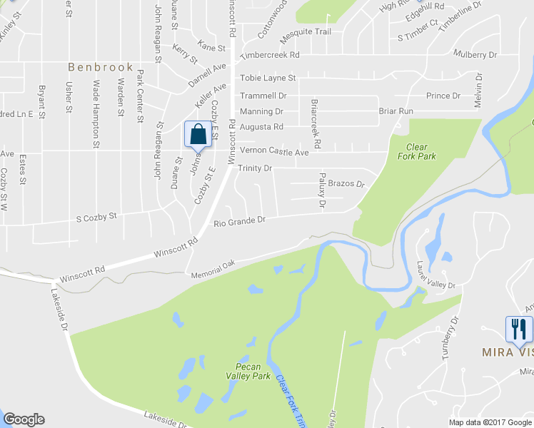 map of restaurants, bars, coffee shops, grocery stores, and more near 1341 Blanco Court in Benbrook