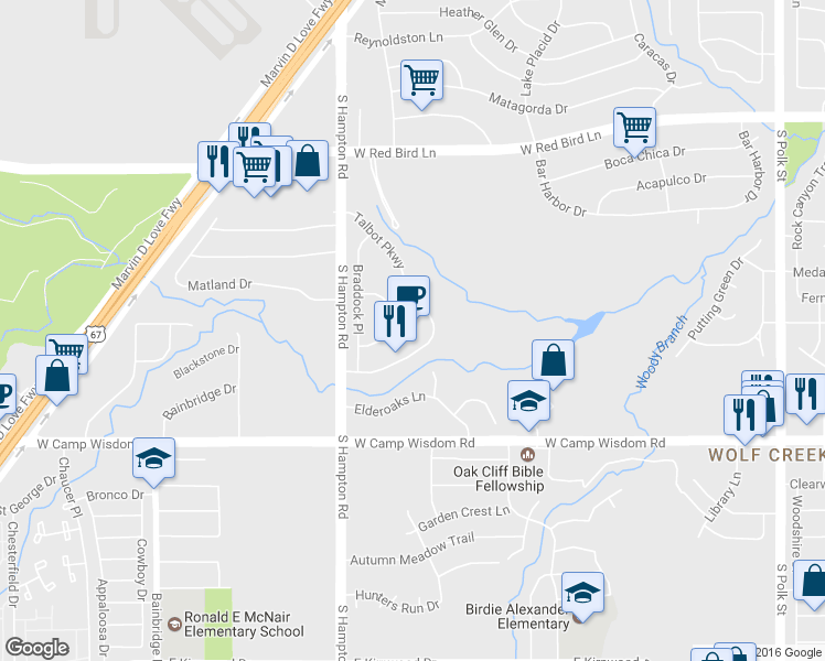 map of restaurants, bars, coffee shops, grocery stores, and more near 6742 Keswick Dr in Dallas