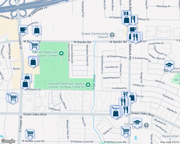 map of restaurants, bars, coffee shops, grocery stores, and more near 906 Robinwood Court in Arlington