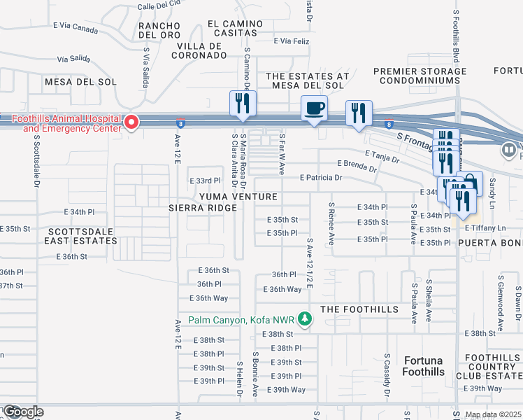 map of restaurants, bars, coffee shops, grocery stores, and more near 12300-12398 East 35th Street in Yuma