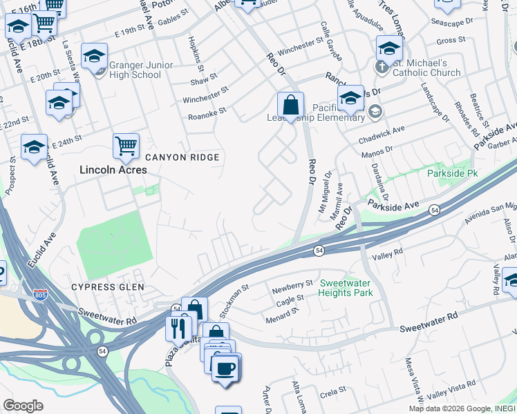 map of restaurants, bars, coffee shops, grocery stores, and more near 5696 Calle Sal Si Puedes in San Diego