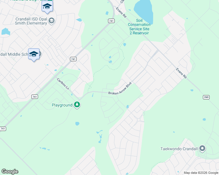 map of restaurants, bars, coffee shops, grocery stores, and more near in Crandall