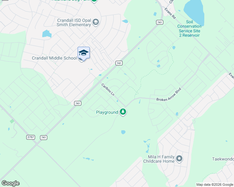map of restaurants, bars, coffee shops, grocery stores, and more near in Crandall