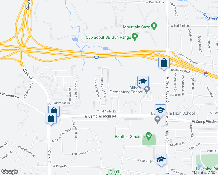 map of restaurants, bars, coffee shops, grocery stores, and more near 6798 Mountain Cedar Lane in Dallas
