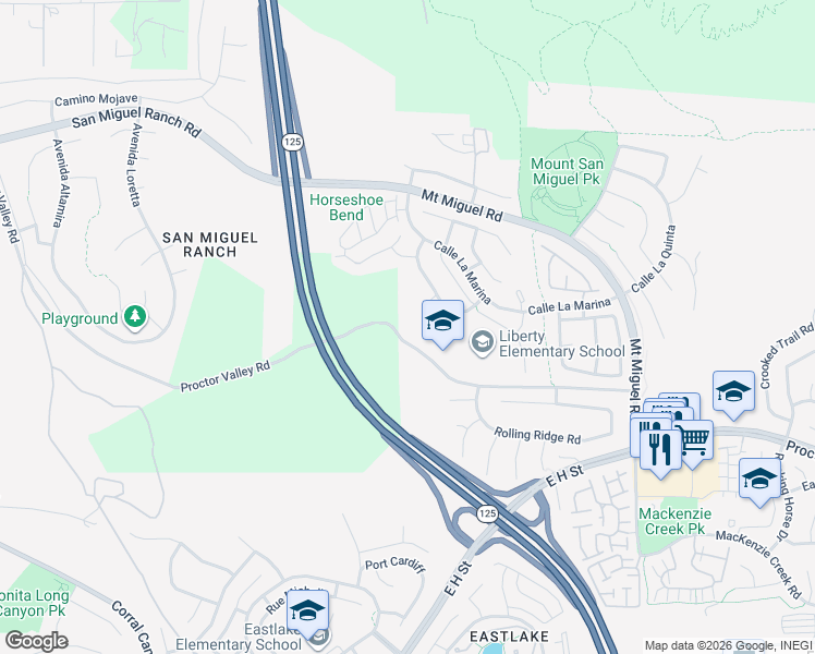 map of restaurants, bars, coffee shops, grocery stores, and more near 2149 Plaza Kadie in Chula Vista