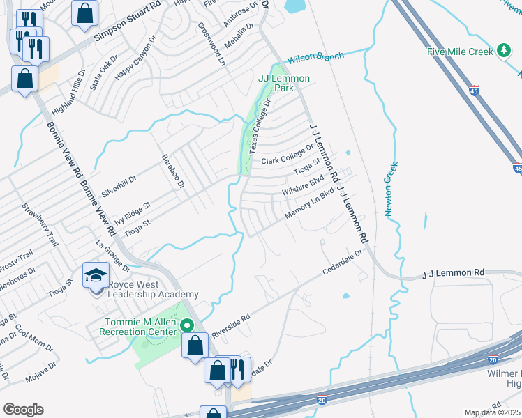 map of restaurants, bars, coffee shops, grocery stores, and more near 3982 Granite Hill Drive in Dallas