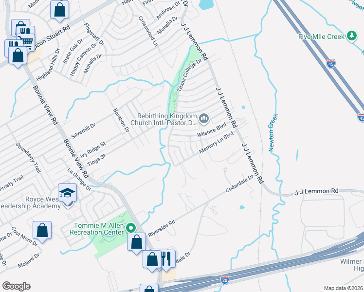 map of restaurants, bars, coffee shops, grocery stores, and more near 3982 Granite Hill Drive in Dallas