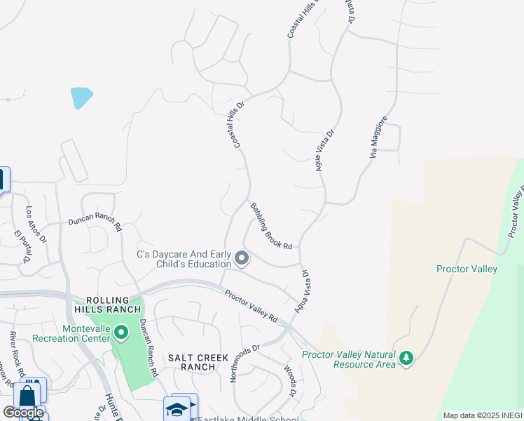 map of restaurants, bars, coffee shops, grocery stores, and more near 2917 Babbling Brook Road in Chula Vista