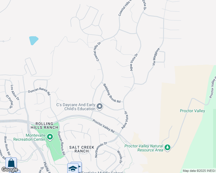map of restaurants, bars, coffee shops, grocery stores, and more near 2917 Babbling Brook Road in Chula Vista