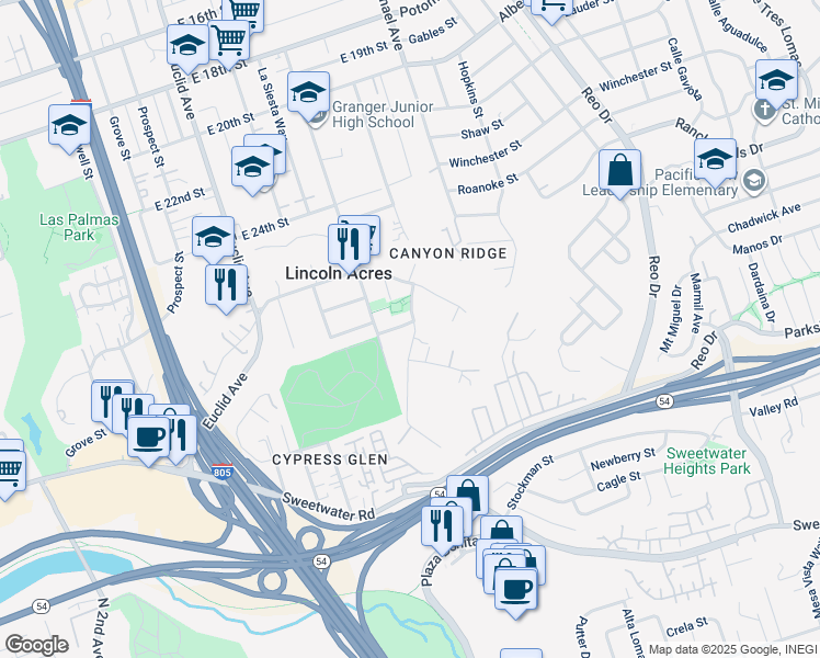 map of restaurants, bars, coffee shops, grocery stores, and more near 2926 Alta Drive in National City